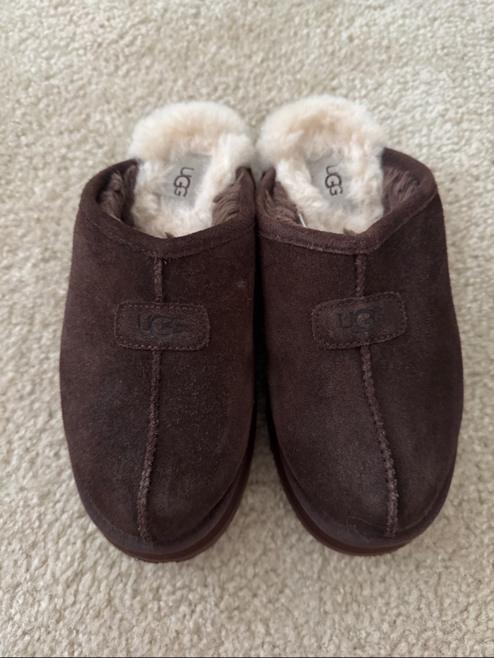 UGG Chocolate Brown Suede Shearling Clog Slippers